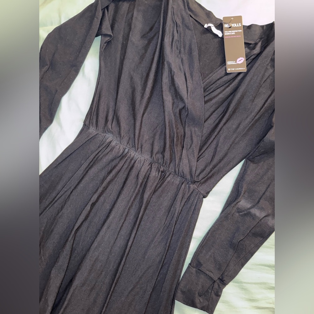 Rebdolls “Focused” Off Shoulder Plunge Skater Long Sleeve Mini Dress